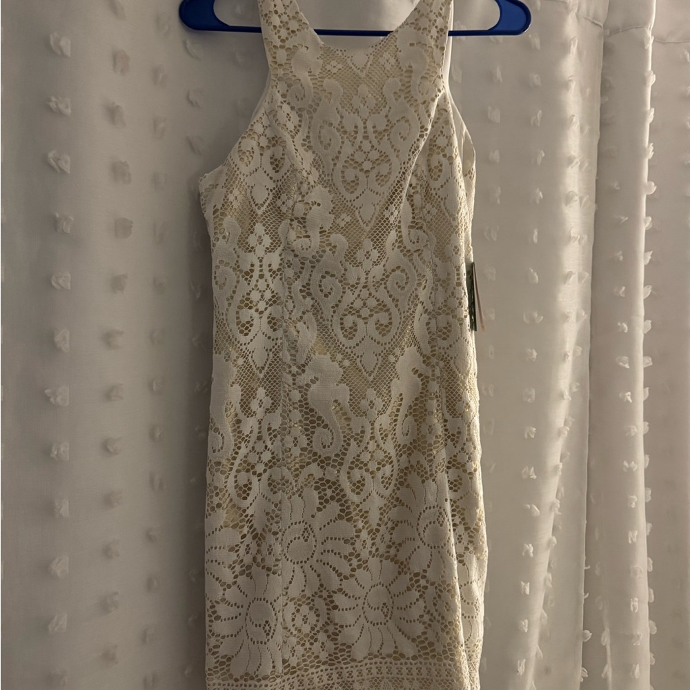 LILLY PULITZER LARGO ENGINEERED SEAHORSE LACE/gold dress size 4
